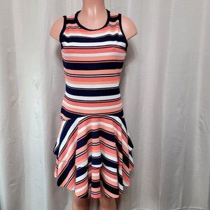 Michael Kors Ottoman Striped Flounce Hem Dress Women's Size Medium Coral Peach